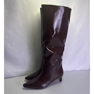 Cellenz Brown Patent Knee High Boots Kitten Heel Slouchy Wide Calf Size 7.5 NWB
